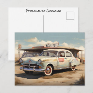 Carte Postale Restaurant Drive-In avec une voiture abandonnée vi