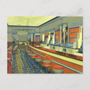 Carte Postale Restaurant vintage, Retro Roadside Diner Intérieur