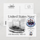 CARTE POSTALE RESTAURATION USS ARS-43 SECOURT ET SALVAGE SHI-POS (Devant / Derrière)