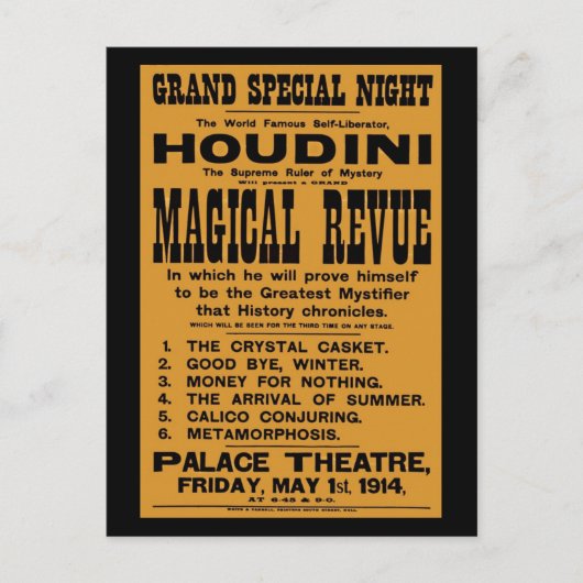 Carte Postale Restauré 1914 Harry Houdini panneau jaune (Devant)