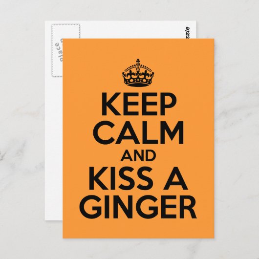 Carte Postale Reste calme et embrasse un Ginger (Devant / Derrière)