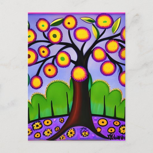 Carte Postale Rester en contact | Arbre d'art populaire lunaire (Devant)