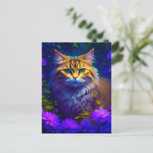 Carte Postale Rester en contact | Cute Kitty Chat en Fleurs (Debout devant)