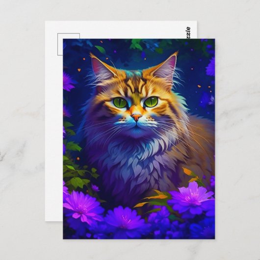 Carte Postale Rester en contact | Cute Kitty Chat en Fleurs (Devant / Derrière)