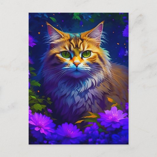Carte Postale Rester en contact | Cute Kitty Chat en Fleurs (Devant)