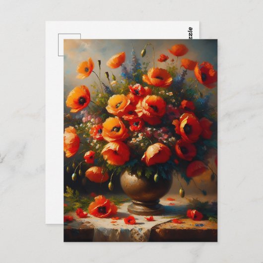 Carte Postale Rester en contact | Poppies rouges (Devant / Derrière)