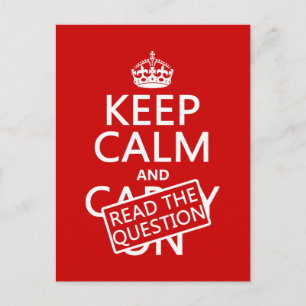 Carte Postale Restez calme et lisez la question (toutes les coul