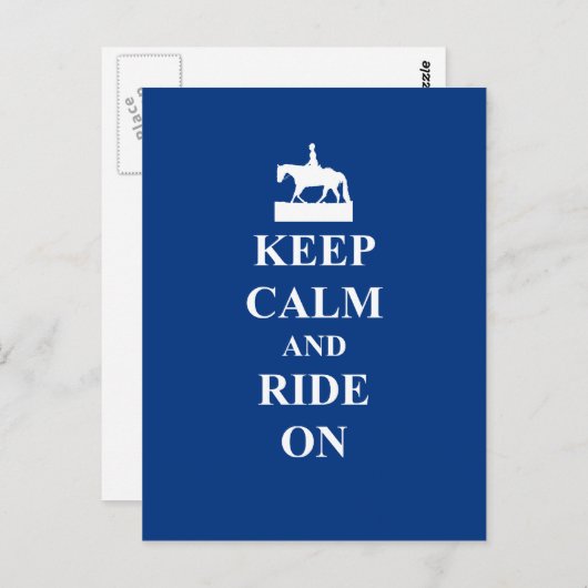 Carte Postale Restez calme et montez sur (bleu) (Devant / Derrière)