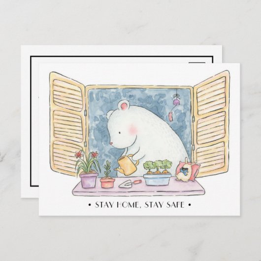 Carte Postale Restez chez vous restez en sécurité ours polaire l (Devant / Derrière)