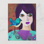 Carte Postale Restez en contact avec un ami | Fille et oiseau (Devant)