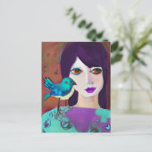 Carte Postale Restez en contact avec un ami | Fille et oiseau (Debout devant)