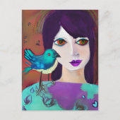 Carte Postale Restez en contact avec un ami | Fille et oiseau (Devant)