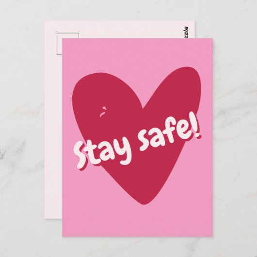 Carte Postale Restez en sécurité ! Gros cœur rose - Encouragemen (Devant / Derrière)