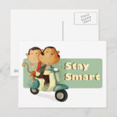 Carte Postale Restez intelligent Scooter Monkeys (Devant / Derrière)