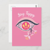 Carte Postale Restez Trippy Oeil rose floral psychédélique (Devant / Derrière)