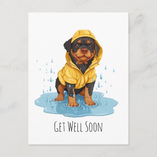 Carte Postale Rétablissement Rottweiler portant un imperméable (Devant)