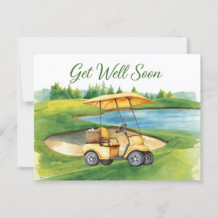 Carte Postale Rétablissez-vous vite avec un chariot de golf sur