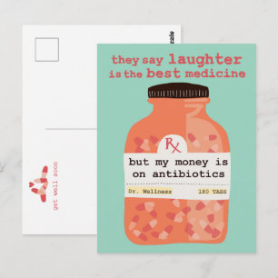 Carte Postale Rétablissez-vous vite Rire vs Antibiotiques PERSON
