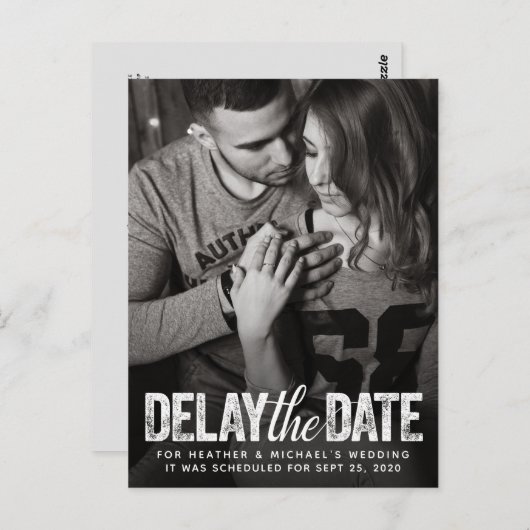 Carte Postale Retarder La Date Mariage Distressed Script Photoca (Devant / Derrière)