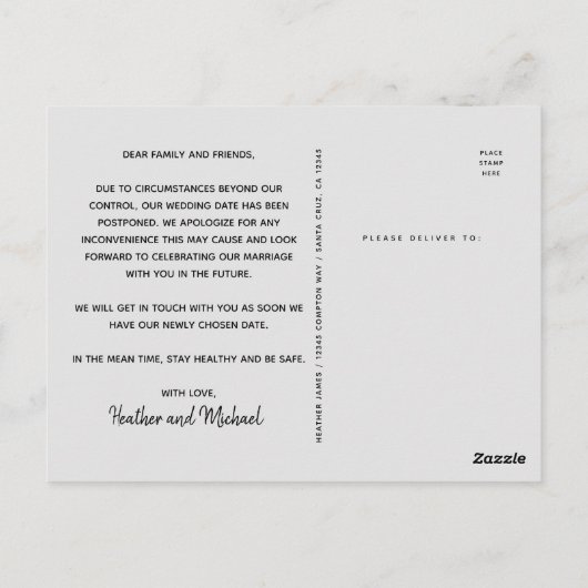 Carte Postale Retarder La Date Mariage Distressed Script Photoca (Dos)