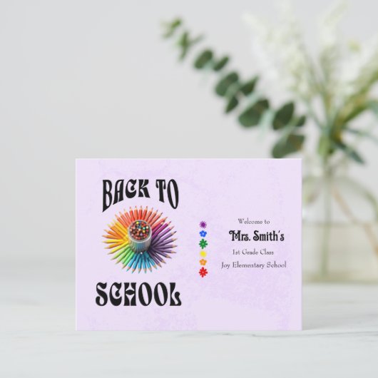 Carte Postale Retour à l'école Crayons Professeur personnalisé (Debout devant)