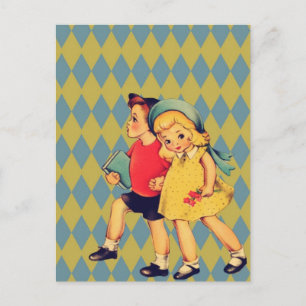 Carte Postale retour à l'école motif rétro kitsch Vintage Enfant