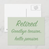 Carte Postale Retraité : Adieu tension, bonjour pension (Devant / Derrière)