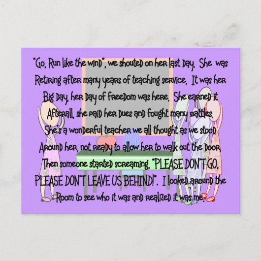 Carte Postale Retraite de l'enseignant "Don't Go" Histoire Cadea (Devant)