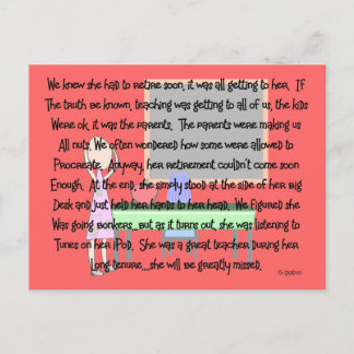 Carte Postale Retraite de l'enseignant "Gone Bonkers" Histoire C