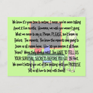 Carte Postale Retraite de l'enseignant "Parents fous" Histoire A