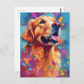 Carte Postale Rétreiver doré coloré (Devant / Derrière)