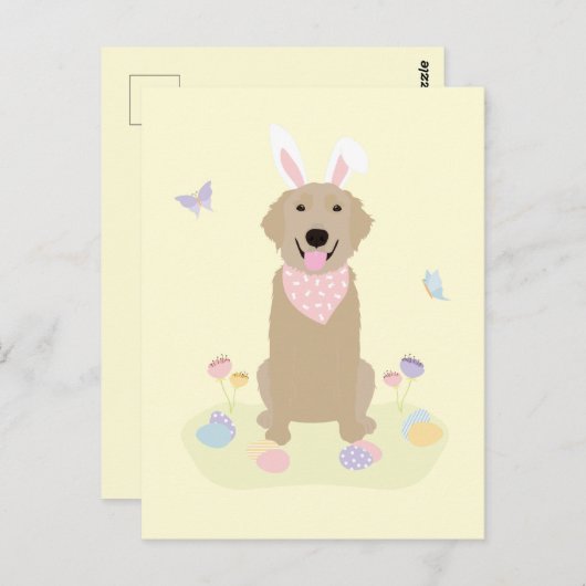 Carte Postale Retriever doré Bunny de Pâques (Devant / Derrière)