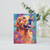 Carte Postale Retriever doré coloré (Debout devant)