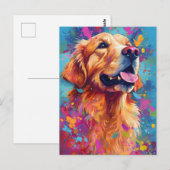 Carte Postale Retriever doré coloré (Devant / Derrière)