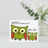 Carte postale Retro 1960's Owl Miss You (Debout devant)