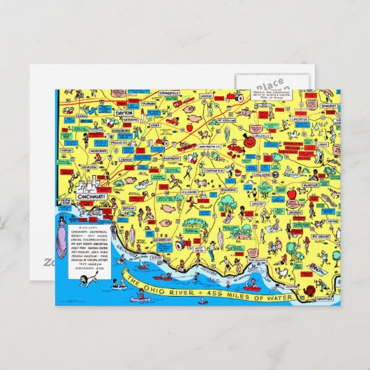 Carte postale Retro 1966 Cincinnati, Ohio (Devant / Derrière)