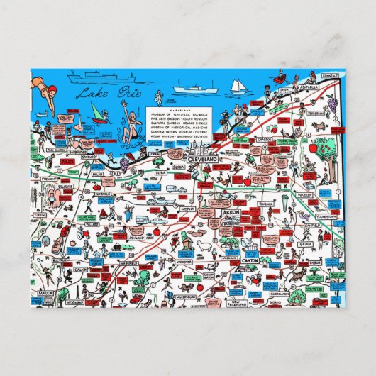 Carte postale Retro 1966 Cleveland, Ohio map (Devant)