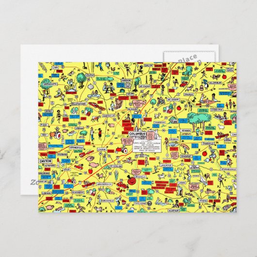 Carte postale Retro 1966 Columbus, Ohio map (Devant / Derrière)