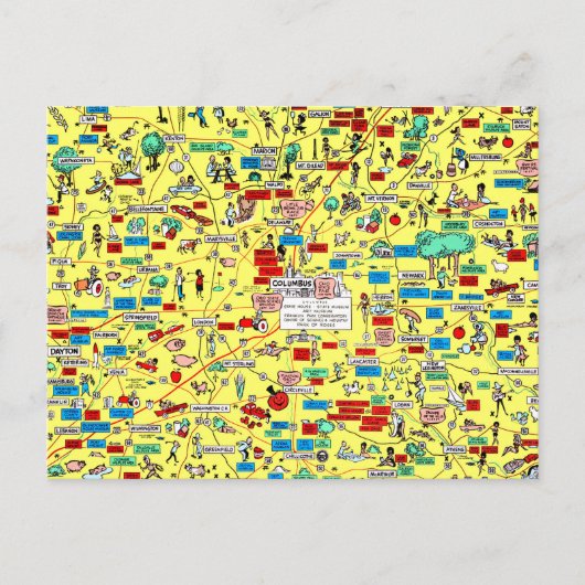 Carte postale Retro 1966 Columbus, Ohio map (Devant)