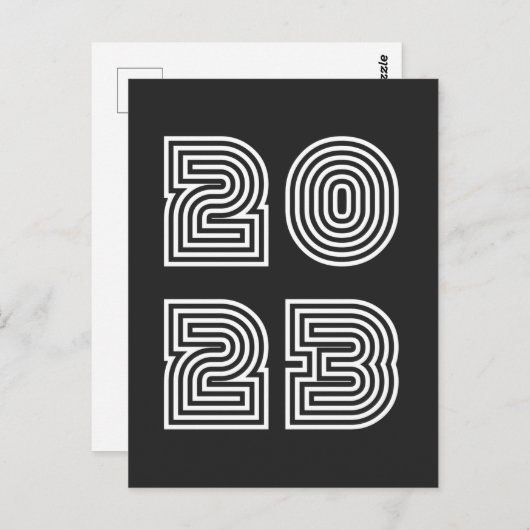 Carte Postale Retro 2023 Bonne année en lignes police style (Devant / Derrière)