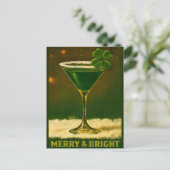 Carte Postale Retro 50s 4 Leaf Clover Irish Christmas Martini (Debout devant)