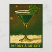 Carte Postale Retro 50s 4 Leaf Clover Irish Christmas Martini (Devant)
