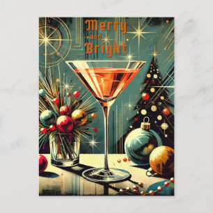 Carte Postale Retro 50s Joyeux et Lumineux Martini de Noël
