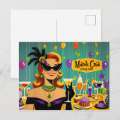 Carte Postale Retro 50s Mardi Gras Martini Cocktail Party (Devant / Derrière)