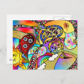 Carte Postale Retro 60s Coeurs psychédéliques Paisley Cadeaux Vê (Devant / Derrière)