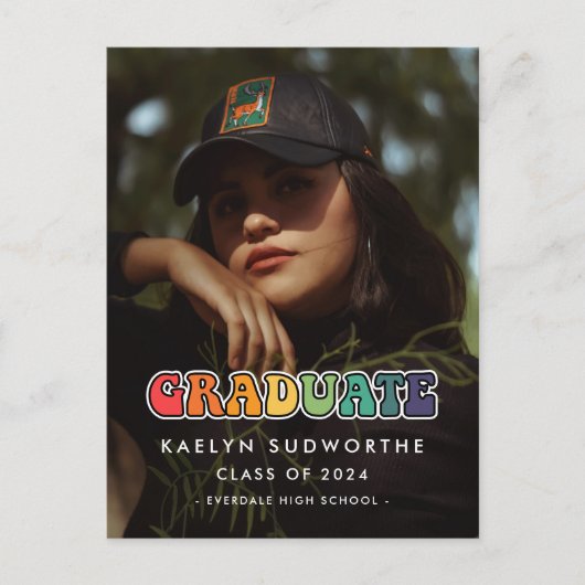 Carte Postale Retro 60s hippie fun graduation photo faire-part (Devant)