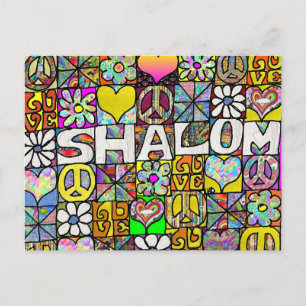 Carte Postale Retro 60s Psychedelic Shalom LOVE