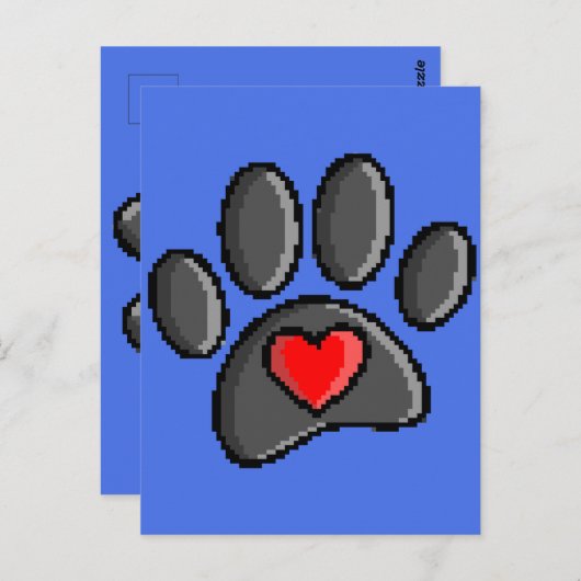 Carte Postale Retro 80s Vidéo Jeu 8 bits Pixel Art Chien Emprein (Devant / Derrière)