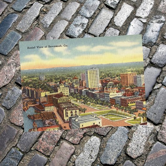 Carte Postale Retro Aerial View Savannah GA