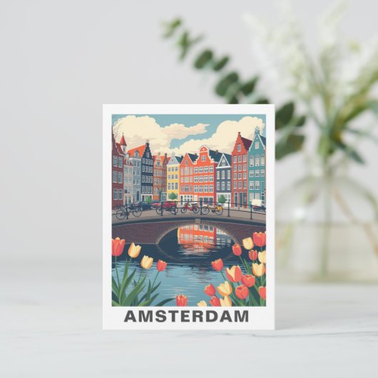 Carte Postale Retro Amsterdam Netherlands Travel Bicycle (Debout devant)